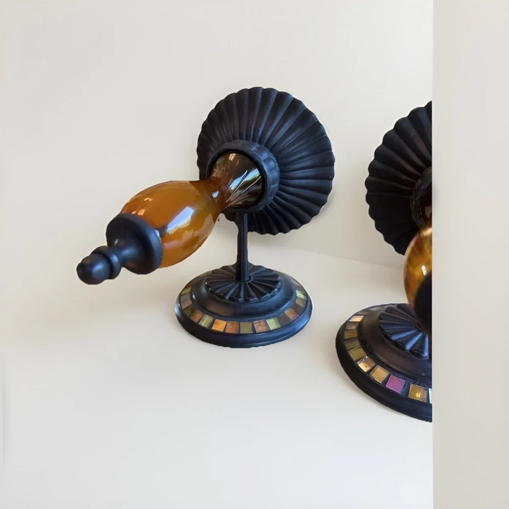 PartyLite Global Fusion Candle Holders Mosaic Glass Pair Of Wall Sconce Retired